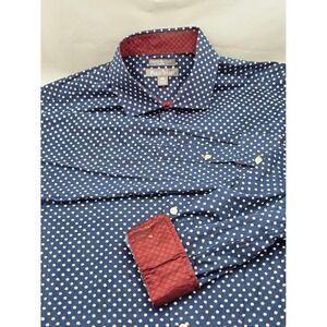 Paulo Solari Button Down Mens XXL Blue Polka Dot Performance Stretch